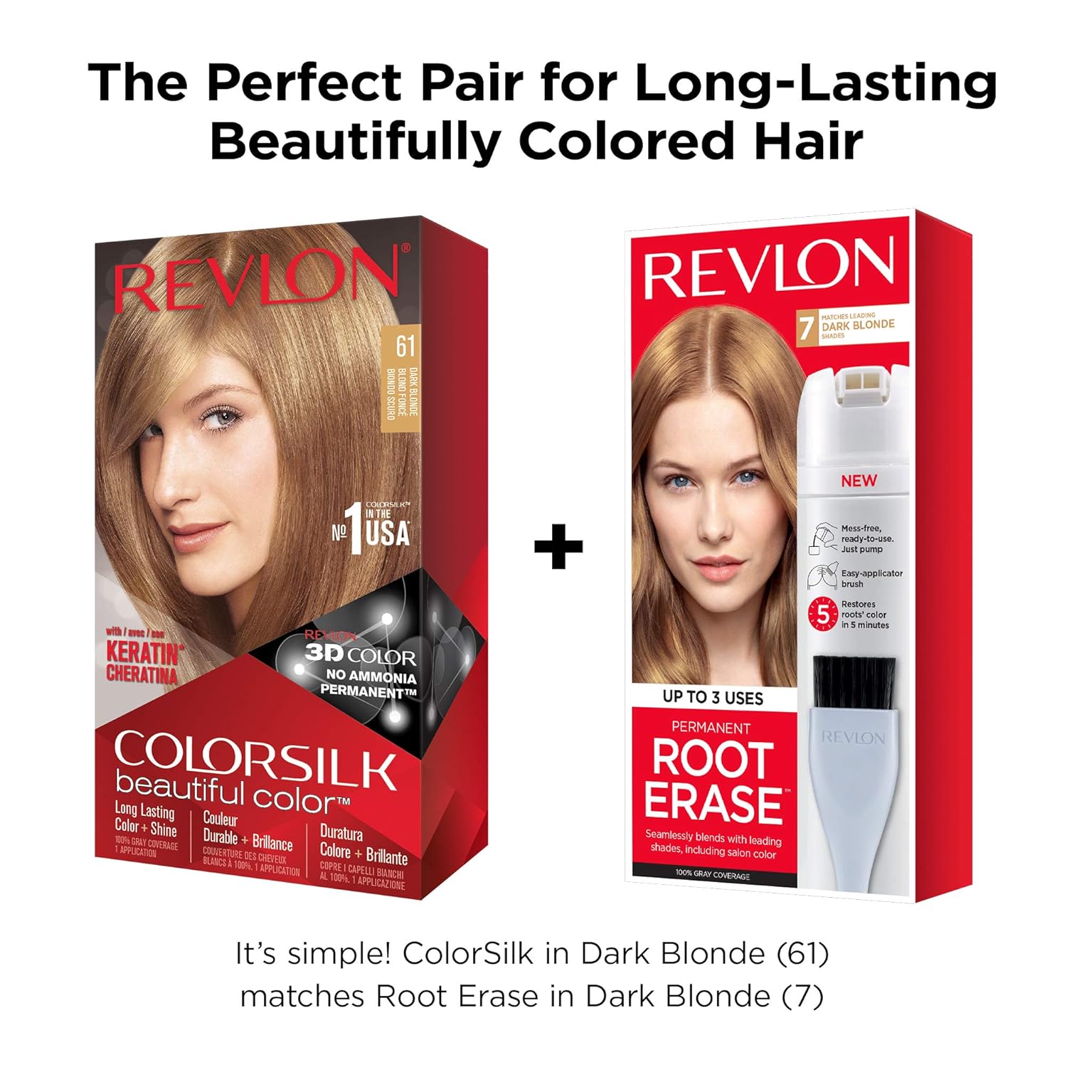 Revlon Root Erase Permanent Hair Color, At-Home Root Touchup Hair Dye with Applicator Brush for Multiple Use, 100% Gray Coverage, Dark Blonde (7), 3.2 oz: Beauty