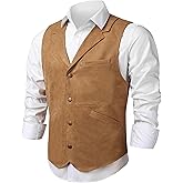Giftdigger Men's Faux Suede Leather Suit Vest,Vintage Western Cowboy Casual Slim Dress Vest,Waistcoat for Wedding