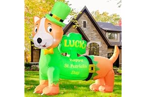 DomKom St. Patricks Day Inflatable Decorations, 4ft Cute Dog Dachshund Blow Up Lucky Day Décor Built-in LED Lights Carrying Good Luck Shamrock, for Outdoor Holiday Party, Lawn, Yard, Garden, Patio