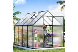 CDCASA Polycarbonate Greenhouse, 8.2x6.2 FT Easy Assembly Aluminum Heavy Duty Greenhouses for Outdoors w/ Window, Swing Door, Walk-in Green House for Sunroom,Outside, Backyard, Garden, Black