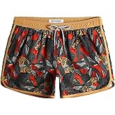 maamgic Mens Swim Trunks Retro Swim Shorts 4 Way Stretch with Mesh Vintage 80s 90s Quick Dry Swimsuits Board Shorts