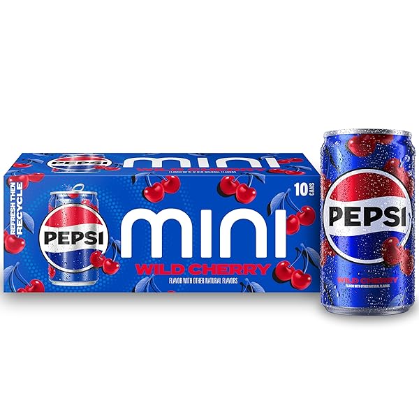 PEPSI WILD CHERRY COLA SODA POP MINI CANS, 7.5 OUNCE MINI CANS (10 PACK) (PACKAGING MAY VARY)​