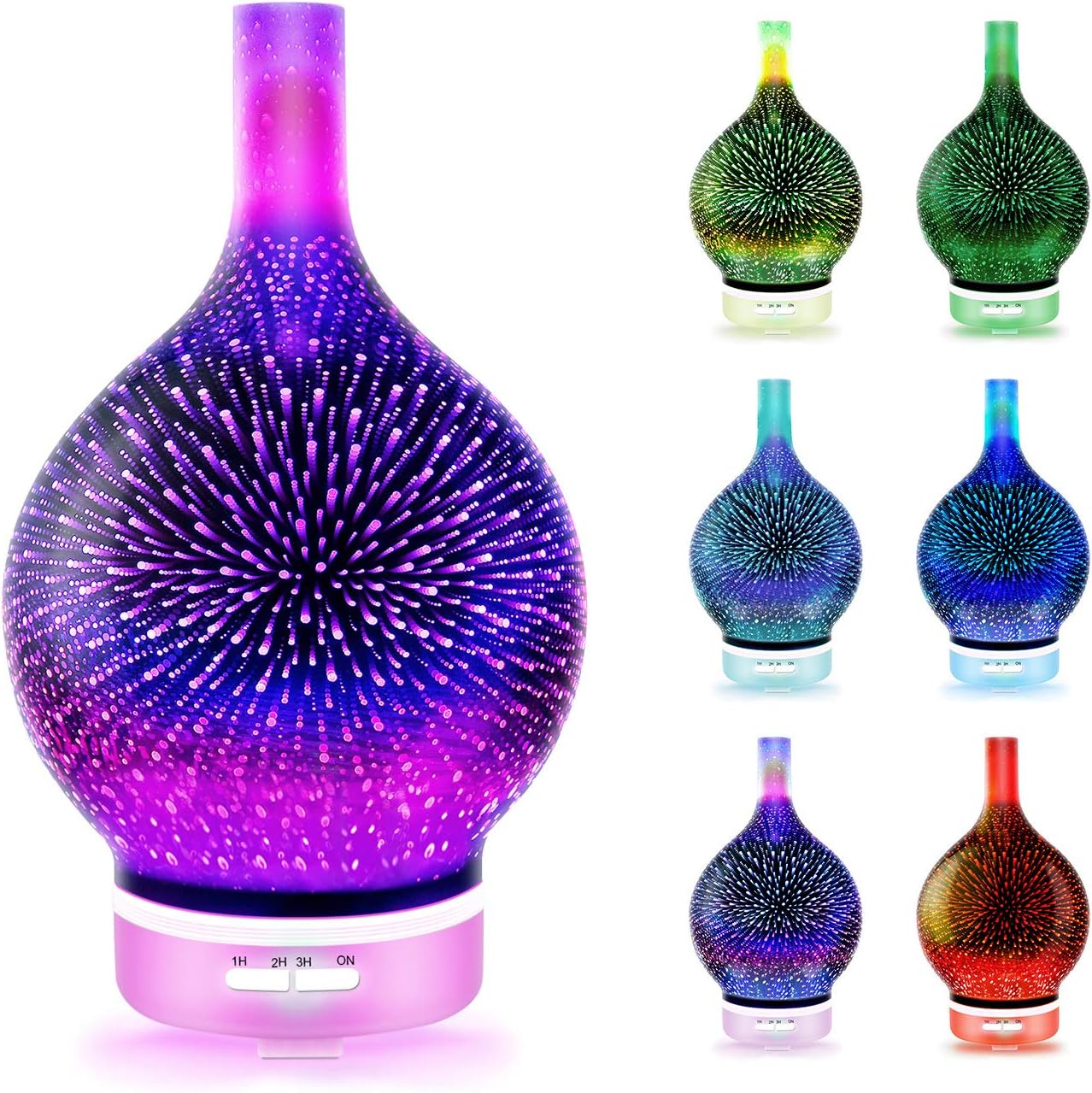 QYWSJ 120 ml Aromatherapy Humidifier, 3D Firework Glass Essential Oil Diffuser, Ultrasonic Quiet Scented Oil Diffusers, Waterless Auto Shut-Off and 7-Color Changed LED for Home Office