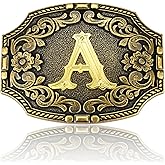 KOORASY Western Initial Letter ABC to XYZ Belt Buckle - Antique Golden Capital Belt Buckle Women Men Jeans Accessory