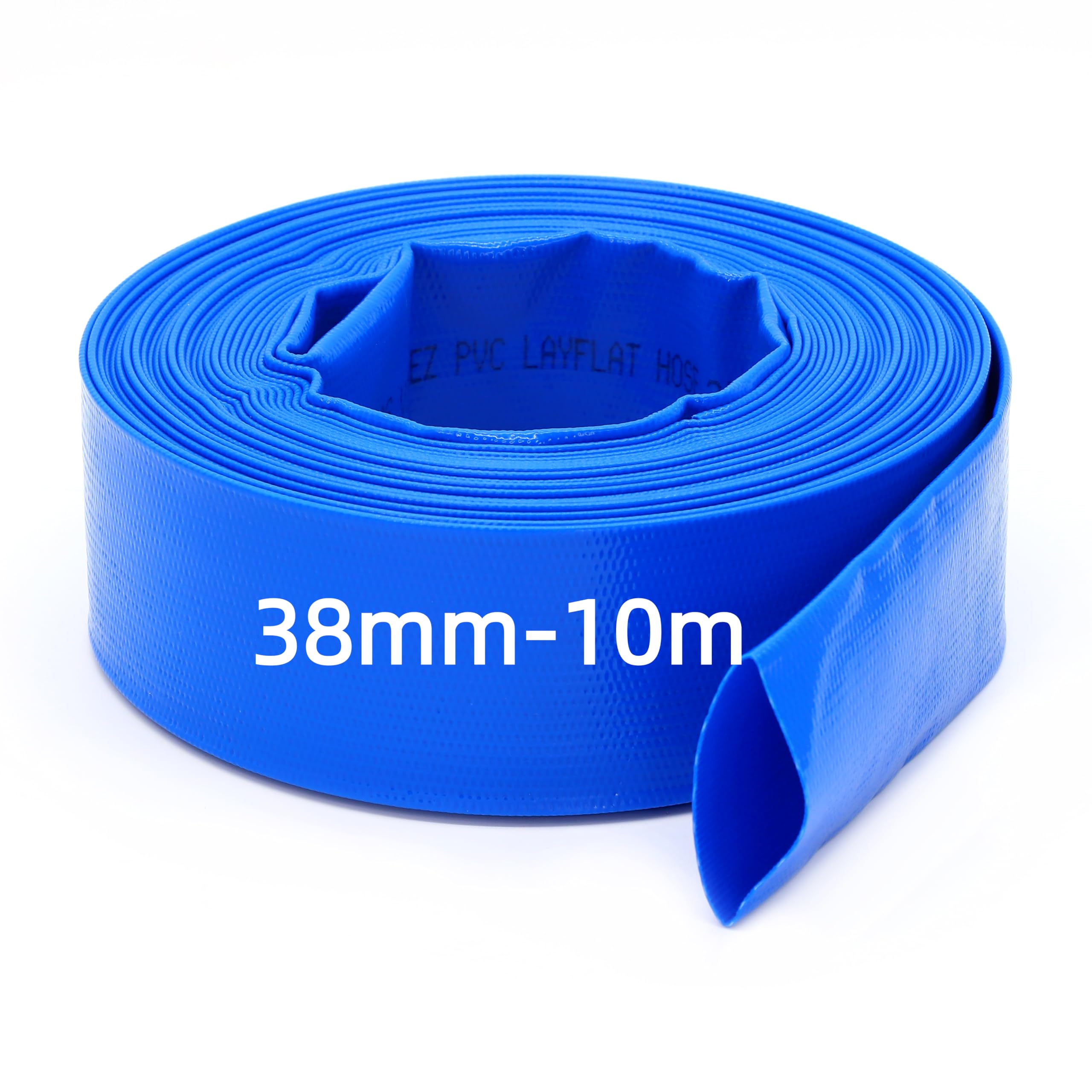 10m x 38mm (1.5 Inches) Diameter Layflat Discharge Pond Hose Pipe Lay Flat Submersible Pump Water Pump Hose, Blue