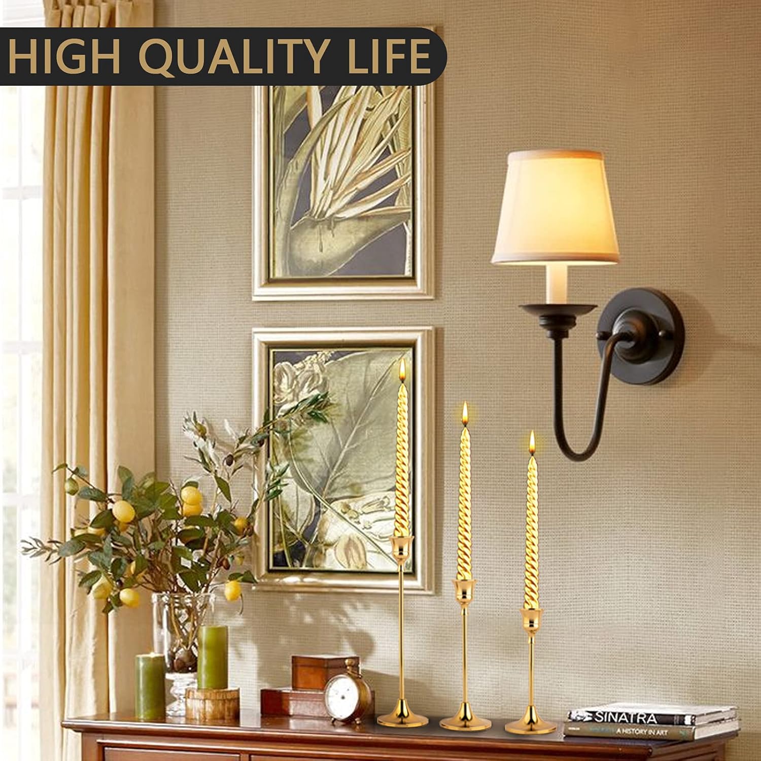 Candlestick Holders Taper Candle Holders, Brass Gold Candlestick Holder Set 3 Pcs Candle Stick Holders kit Decorative Candlestick Stand for Wedding Party Dinning (Brass Gold): Kitchen & Dining