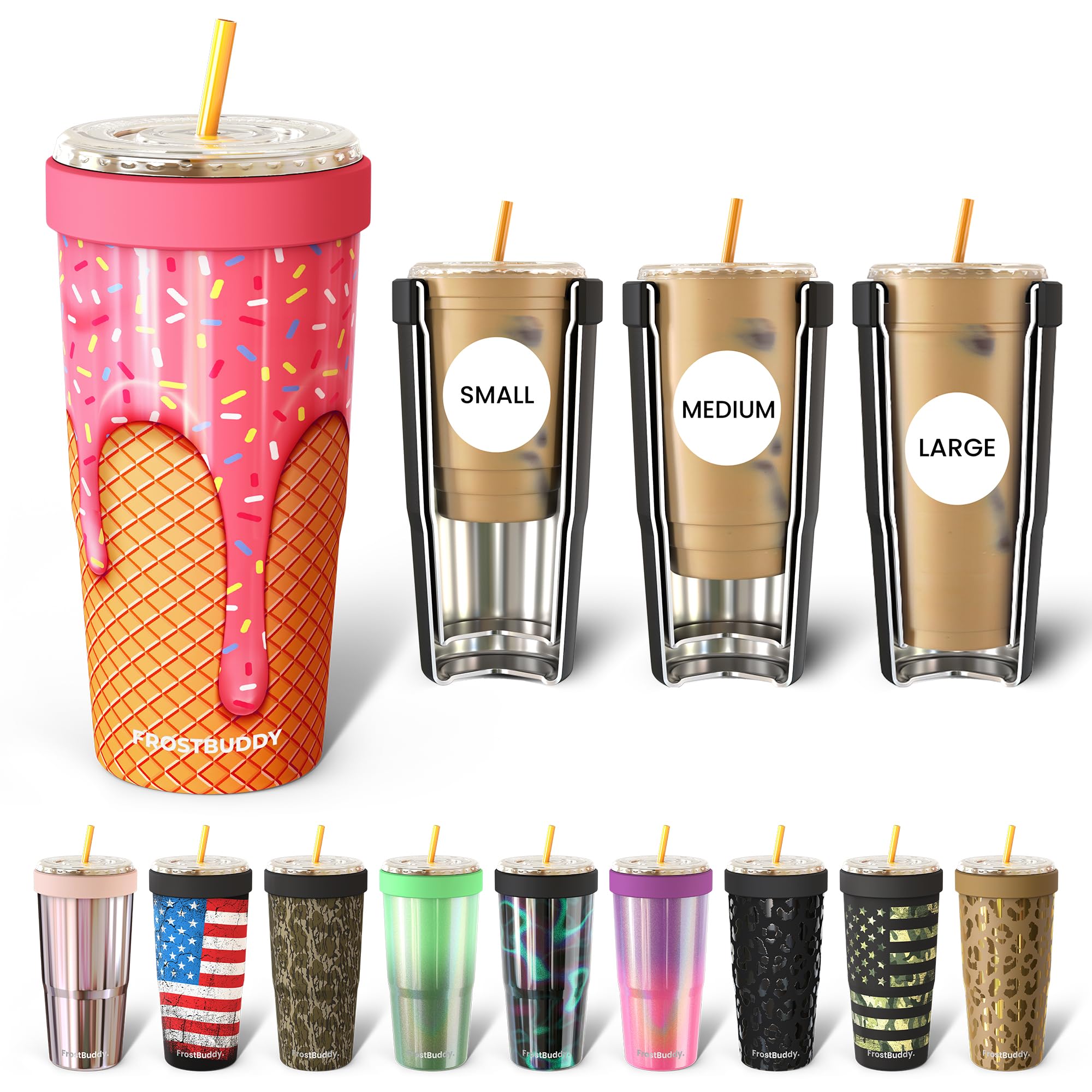 Frost Buddy Togo Buddy 30 oz Stainless Steel Vacuum Insulated Tumbler To Go Coffee Cup – Iced Coffee Cups, Iced Coffee Sleeve, Travel Mug, Thermal Cup for Hot & Cold Drinks, Dunkin Cup (Ice Cream) Image
