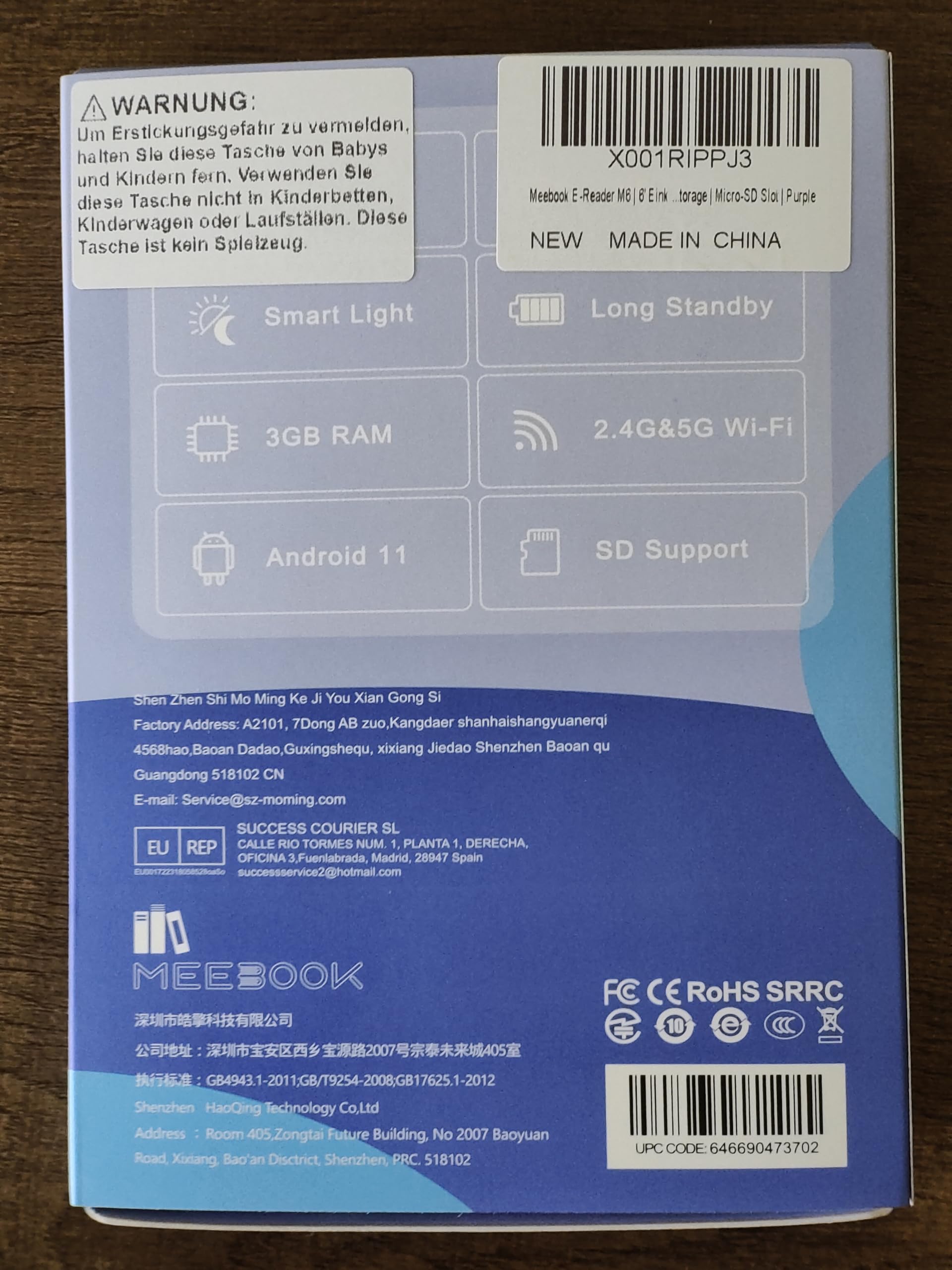 Meebook E-Reader M6 | 6' Eink Carta Screen 300PPI | Adjustable Smart Light | Android 11 | Ouad Core Processor | Audio Books|Support Google Play Store | 3GB+32GB Storage | Micro-SD Slot | Purple