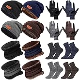 16 Pcs Winter Hat Scarf Gloves Sock Set Knit Beanie Cap Neck Warmer Touchscreen Slouchy Skull Mittens Circle for Women Men