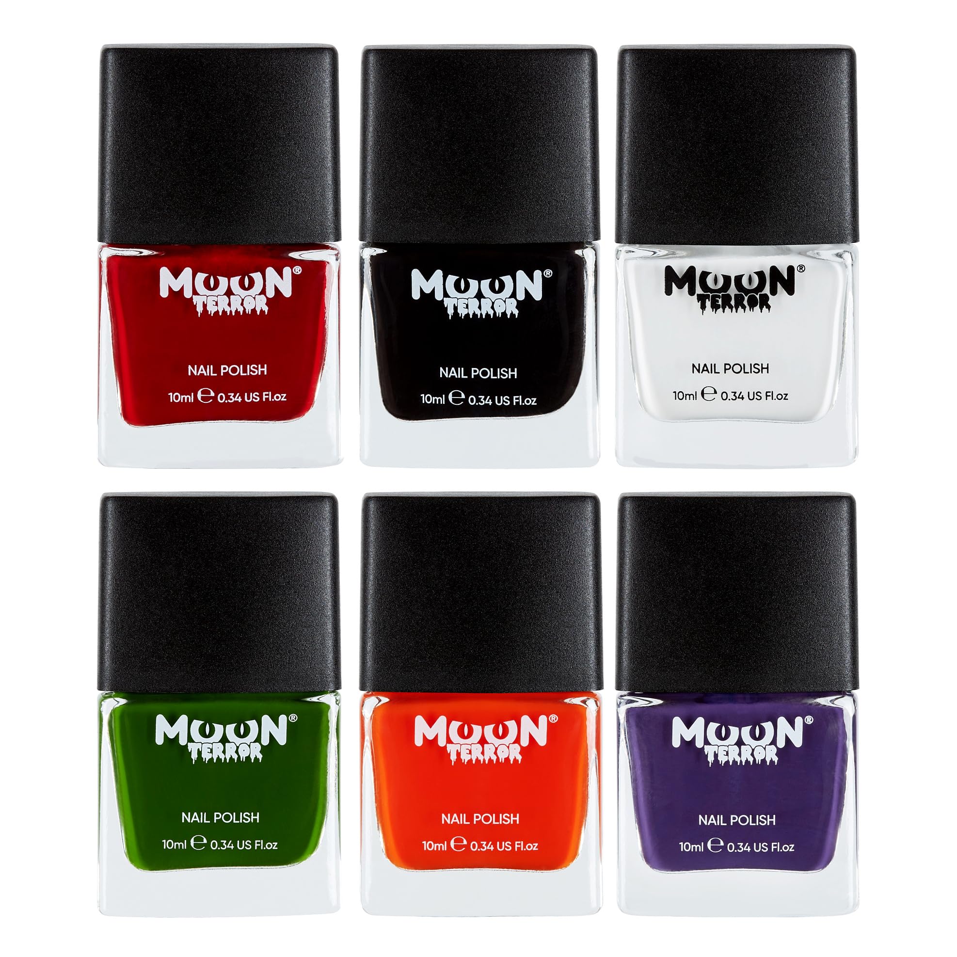 Halloween Nail Polish by Moon Terror | 10ml | Set of 6 | SFX Make up, Special effects Make up, Nail Varnish