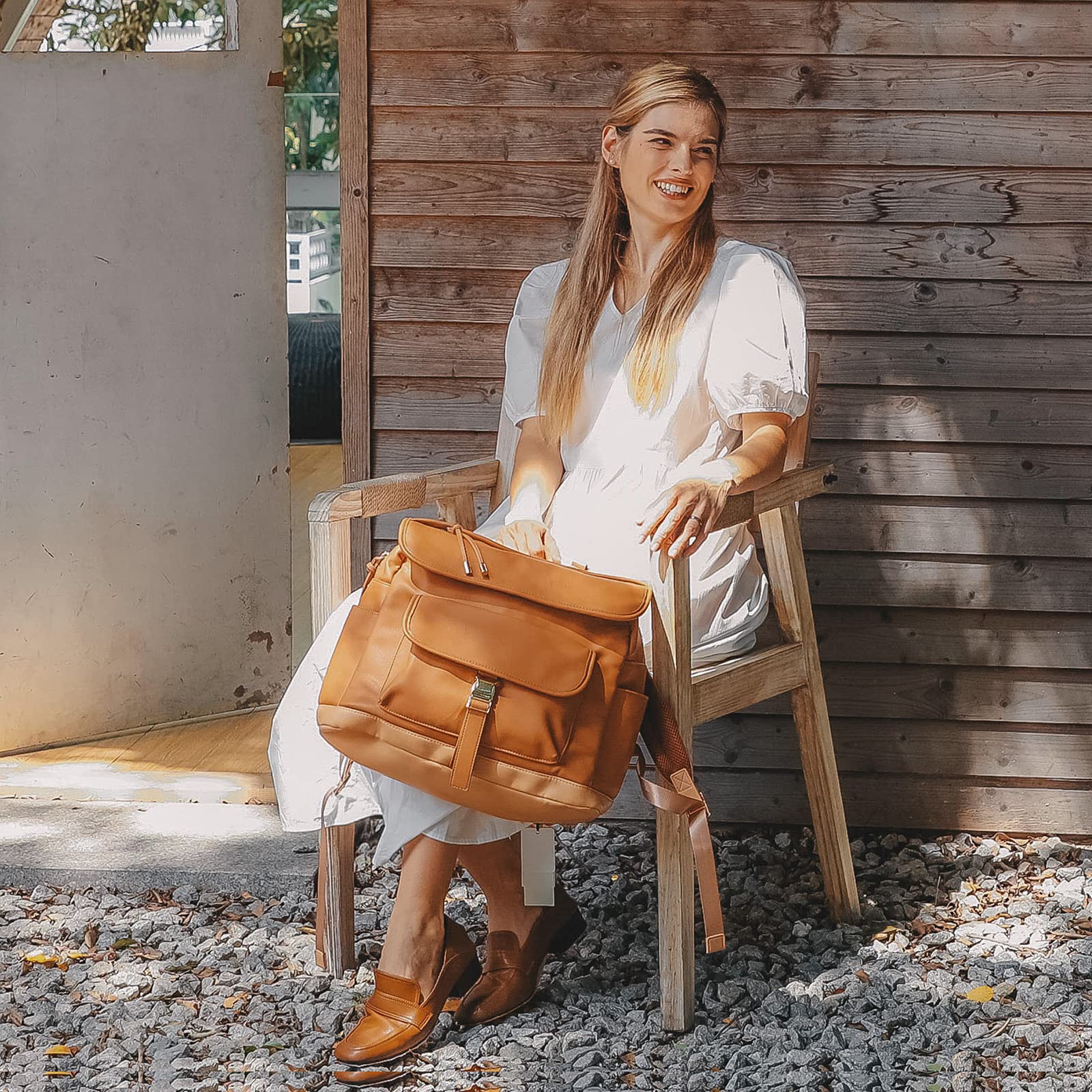 MOMINSIDE Diaper Bag Backpack, 12 Pockets Leather Mini Diaper Bag, Baby Bag Backpack, Baby Registry Search, 4 Insulated Pockets, Changing Pad, Stroller Straps(Brown)