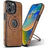 Clatoxi Leather Magnetic Case for iPhone 15 Pro with Invisible Stand [Compatible with Wireless Charging], Retro Luxury Bussiness Slim Kickstand Shockproof Phone Cover for iPhone 15 Pro (Brown)