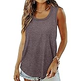 Saloogoe Womens Tank Tops Summer Loose Sleeveless Tops Ribbed Trim Scoop Neck Curved Hem 2024