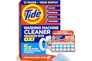 Tide Washing Machine Cleaner 52 Week Supply with Oxi for Front and Top Loader Washer Machines, Deep Cleaning Residue & Odor Eliminator, 12 Month Supply (Packaging May Vary)