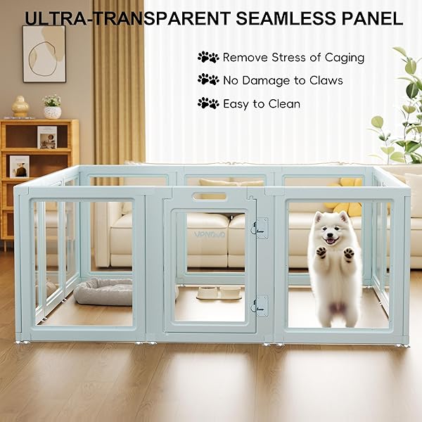 CLEAR ACRYLIC DOG PLAYPEN WITH DOOR – 30 INCH TALL PUPPY PLAYPEN – EASY ASSEMBLE PET FENCE – 8 PANEL INDOOR DOG PLAY PEN FOR PUPPIES/SMALL, MEDIUM (30 INCH HIGH, 8 PANEL)