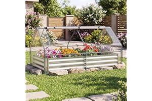 Safstar Galvanized Raised Garden Bed with Greenhouse, 6FT x 3FT x 3FT Bottomless Flower Bed with Clear Cover, Outdoor Planter