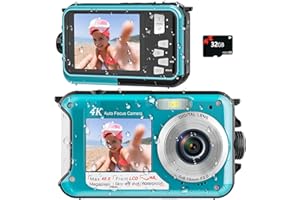 YISENCE 4K Digital Camera 11FT Waterproof Camera with 32GB Card 48MP Autofocus Dual-Screen Selfie Underwater Camera for Snorkeling Compact Floatable Point and Shoot Digital Camera 1250mAh Battery (Blue)