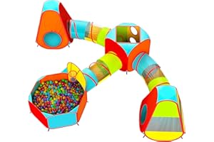 Playz 7pc Kids Play Tent with 1 Big Ball Pit for Babies, 3 Play Tunnel for Toddlers, and 3 Pop Up Tents Playhouse Bundle, Best Birthday Gift for Boys & Girls, Indoor & Outdoor Use Portable Play Center