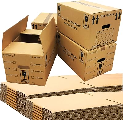 Pluto Packaging 40 Large Removal Boxes 47x31.5x25cm 44L with Room List