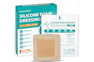 General Medi Waterproof Silicone Foam Island Dressing (10 Packs) – 4" x 4" Sterile Wound Care Pad with Adhesive Border - Sterile, Soft & Highly Absorbent Medical Grade Dressing Pad