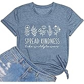 Spread Kindness Like Wildflower T-Shirt Women Casual Inspirational Teacher Be Kind Shirt Plant Lover Tee Tops