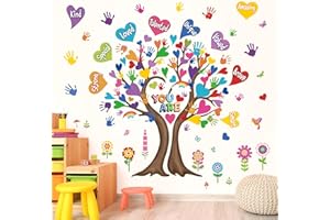 wondever Large Hearts Tree Handprint Wall Stickers Classroom Tree Inspirational Quotes You are Strong Peel and Stick Wall Art Decals for Kids Room Elementary School Teacher Classroom