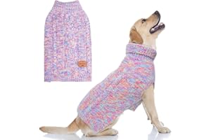 BEAUTYZOO Small Dog Sweater -Turtleneck Pullover Classic Cable Knit Fuzzy Winter Coat Dog Cold Weather Clothes for Small Medium Dogs Puppy Girl Boys(Rainbow Pink, L)