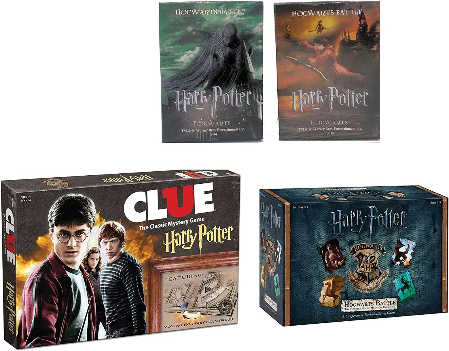 Harry Potter: Hogwarts Battle - The Monster Box of Monsters Expansion- and- Clue Harry Potter Board Game-Plus 2 Bonus Harry Potter Playing Cards - Bundled Items