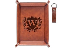 INNObeta Initial Valet Tray, Desktop Storage Organizer, Monogrammed PU Leather Bedside Tray Key Coin Holder, Personalised Gifts for Men, Birthday, Christmas, Letter W