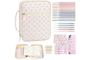 Aileam Bible Cover Case for Women: Bible Study Supplies Kit with Bible Highlighters, Christian Gifts for Women - Pink Bow, Cotton, Solid