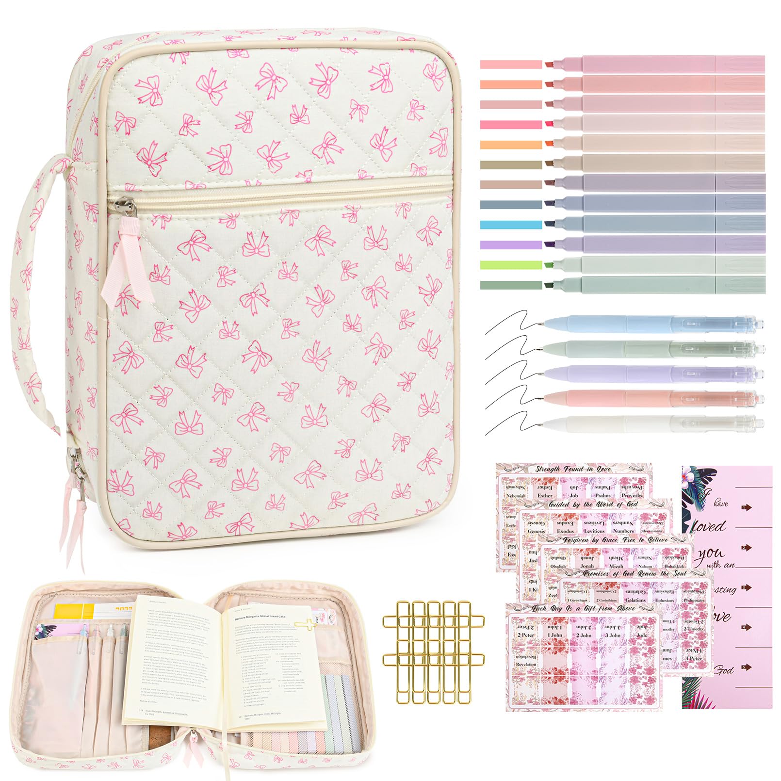 Photo 1 of Bible Cover Case for Women Large Bible Cover Bag Bible Study Supplies Bible Journaling Kit Book Carrying Case with Bible Highlighters Christian Gifts for Women