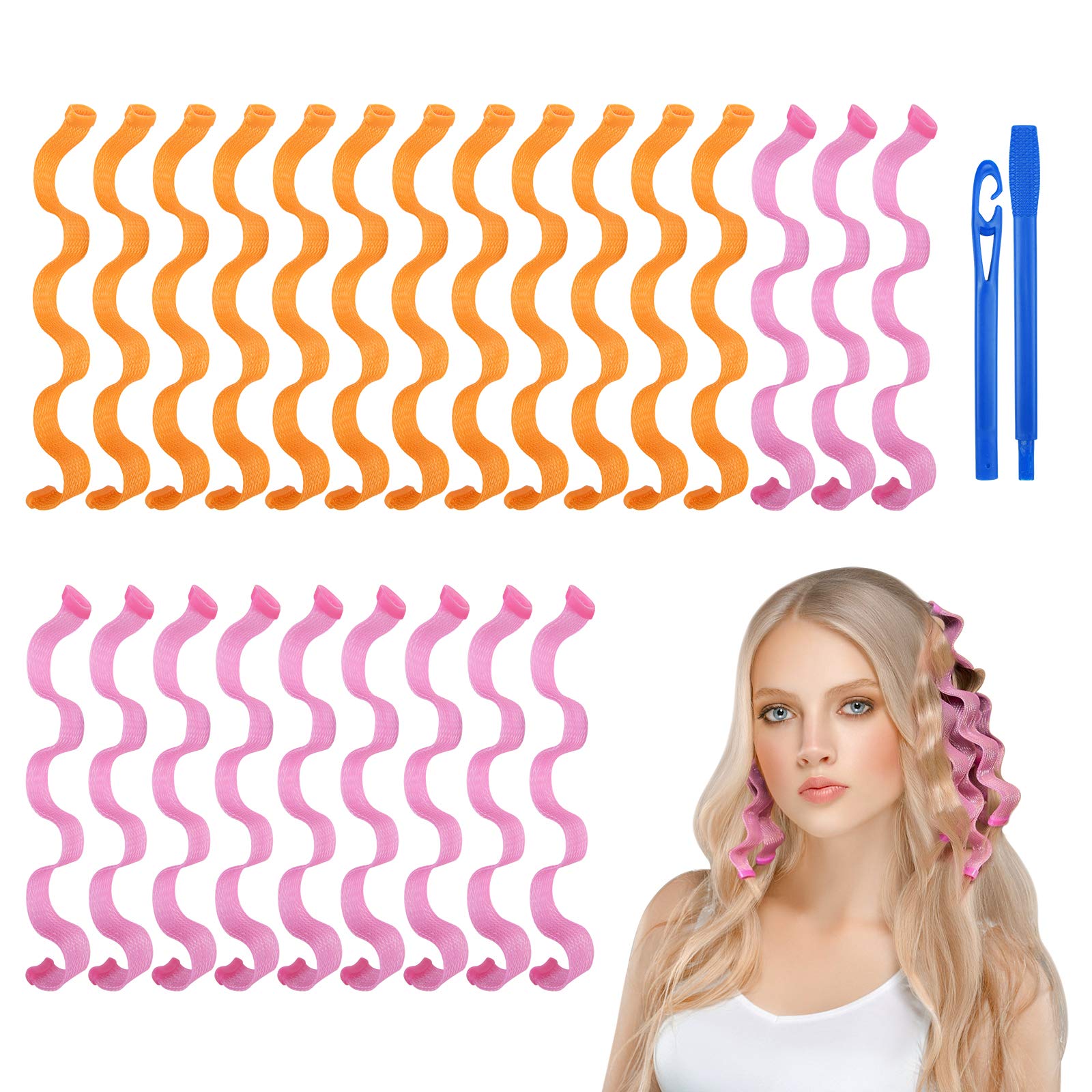 URAQT No Heat Hair Rollers, 24pcs Curlers Styling Kit with Hooks, Wave Curlers for Long & Short Hair, DIY Hairstyle Tools 30cm