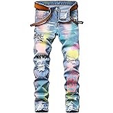 Enrica Men's Casual Printed Jeans Skinny Denim Pants