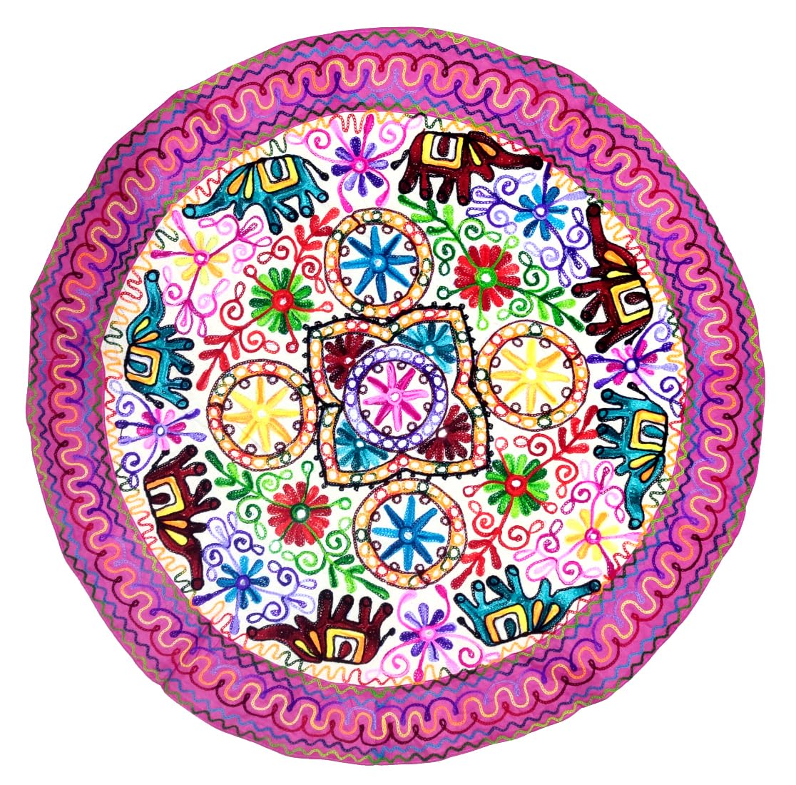 Purpledip Cotton Tapestry 'Elephant Pride': Vintage Embroidery Table Cloth Table Cover, Frame As Wall Hanging (11994A)