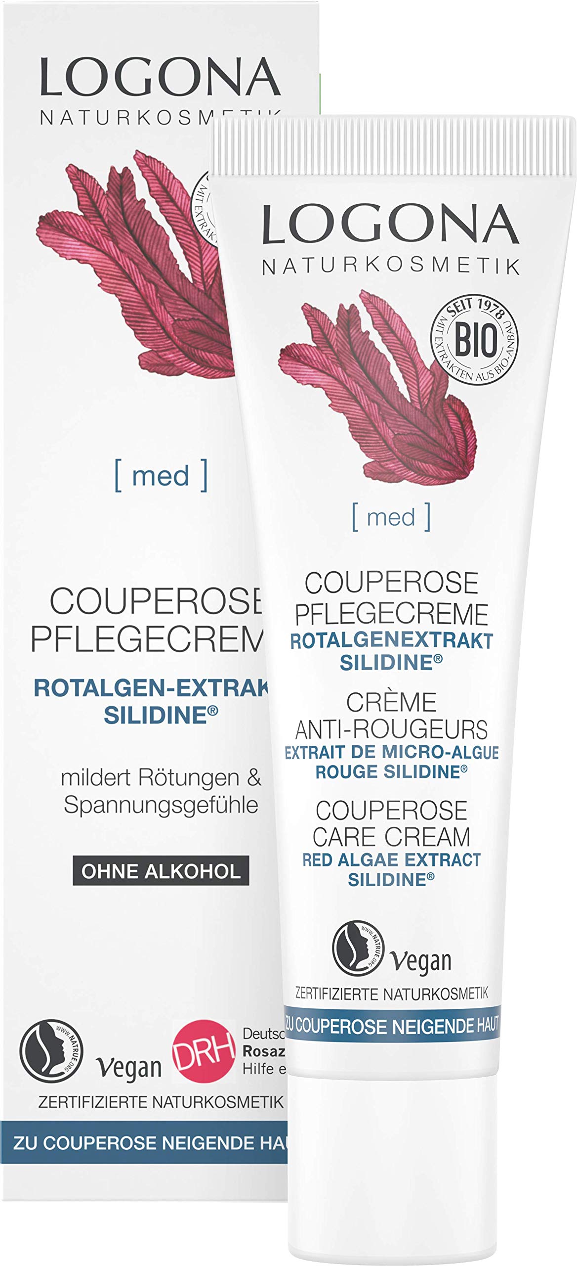 Bio Couperose Moisturising Serum Logona Natural Cosmetics for Couperose Prone Skin with the Active Ingredient Silidine from Red Alga, Soothing & Intensively Nourishing Face Care, Natural & Vegan, 30 ml