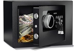 Digital Electronic Money Safe, Steel Security Lock Box with Keypad, Office Hotel Business Jewelry Gun Cash Safe, 0.23 Cubic F