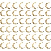 Yansanido Alloy Pack of 50 Moon Shape Gold Charms Pendants for Making Bracelet and Necklace (Moon 50pcs Gold)