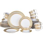 Porcelain Dinnerware Set with Real Gold Trim (Geometric Pattern, Service for 8)