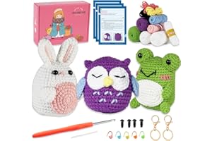 MISUMOR Crochet Kit for Beginners Adults Cute Small Animal Crocheting Knitting for Starter includes Yarn, Key Chain, Eyes, Stuffing, Crochet Hook with Step-by-Step Instructions and Video Tutorials