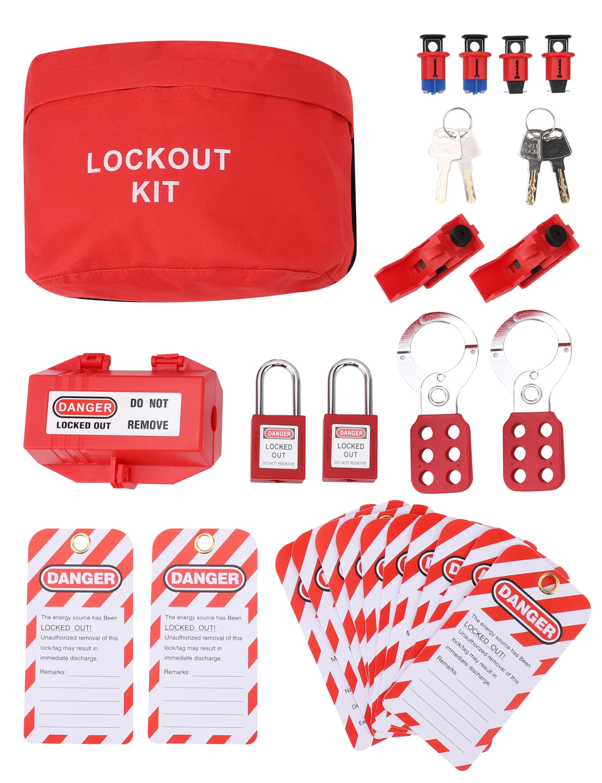 Electrical Circuit Breaker Lockout Tagout Kit Padlock Loto Labels Hasps Medium Clamp on Circuit Breaker Lock Set Cable Ties Compliance for Industrial Electrical Lock Out Tag Out Kit