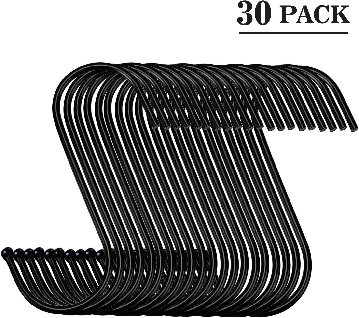 30 Pack Black S Hooks Steel S Hanging Hooks Heavy Duty S Hanger Hook Metal Kitchen Pot Rack Hooks Closet Hooks Plants Hooks For Hanging Pot Pan Cups Plants Bags Jeans Towels