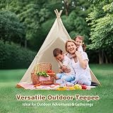 Wilwolfer Kids Teepee Tent Foldable Playhouse with 4 Poles White Canvas view 5