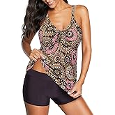 Zando Plus Size Tankini Swimsuits for Women 2024 Womens Swimsuits Tummy Control Bathing Suit for Women Over 50 Two Piece Swimsuit Bathing Suit Tops with Shorts Swimwear D Coffee Flower XX-Large