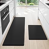 StepLively Kitchen Mat, 2 PCS Kitchen Rugs, Cushioned Kitchen Mats for Floor, Anti Fatigue Kitchen Rug Set, Non-Skid Standing Mat for Kitchen, Office, Sink, 17.3"x30"+17.3"x47", Black