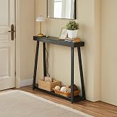 BOYUANH Narrow Small Entryway Table with Charging Station, 36 Inch Thin High Tall Console Sofa Table with Power Outlet and USB&amp;C Port for Entry Hallway, Living Room, Foyer, Thick Metal Frame, Black