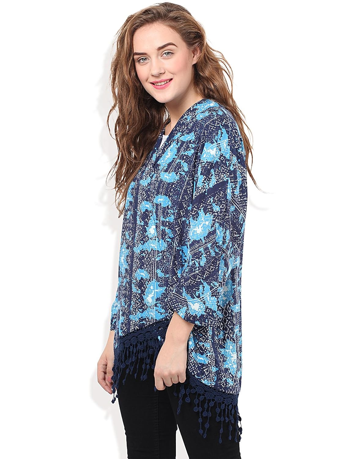 fringe lace shrug with high low hem