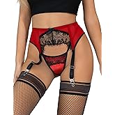ohmydear 4-Strap Lace Garter Belt with Cute Bow Adjustable Sexy Sheer Garter Lingerie Set for Thigh Highs S-2XL
