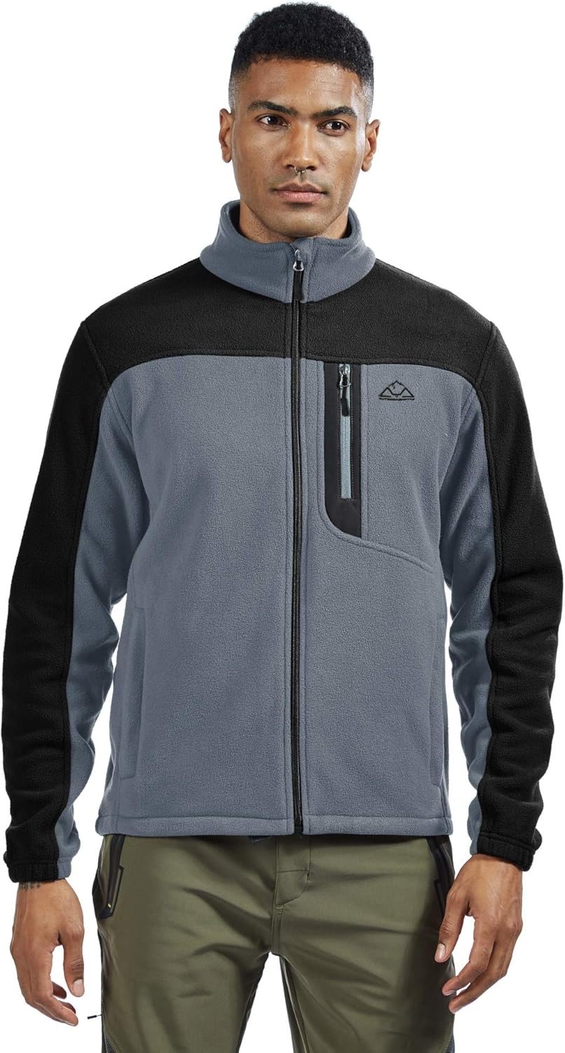 TBMPOY Men's Full-Zip Fleece Jacket Soft Polar Winter Outdoor Coat with Pockets: Clothing