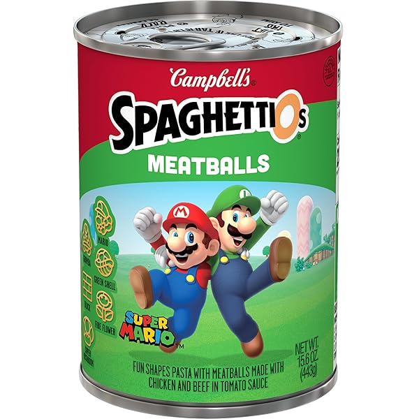 SPAGHETTIOS SUPER MARIO BROS CANNED PASTA WITH MEATBALLS, 15.6 OZ CAN