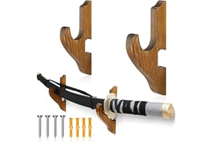 Chunful 2 Pcs Sword Wall Mount Sword Holder Katana Stand 1 Tier Katana Wall Mount Adjustable Hanger Display Wooden Samurai Mounts for Wall Weapon Hanger for Samurai (Brown)